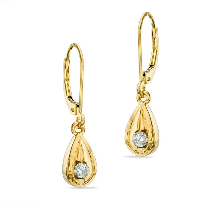 Earrings 02 CT TW Diamond Solitaire Teardrop Earrings in 14K Gold Goldia