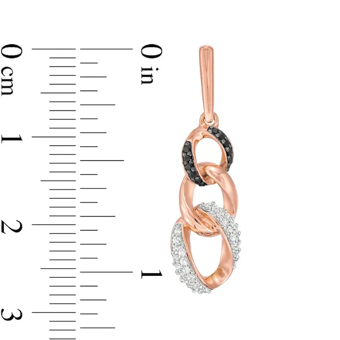 Earrings 033 CT TW Enhanced Black and White Diamond Graduated Three Link Chain Drop Earrings in 10K Rose Gold Goldia