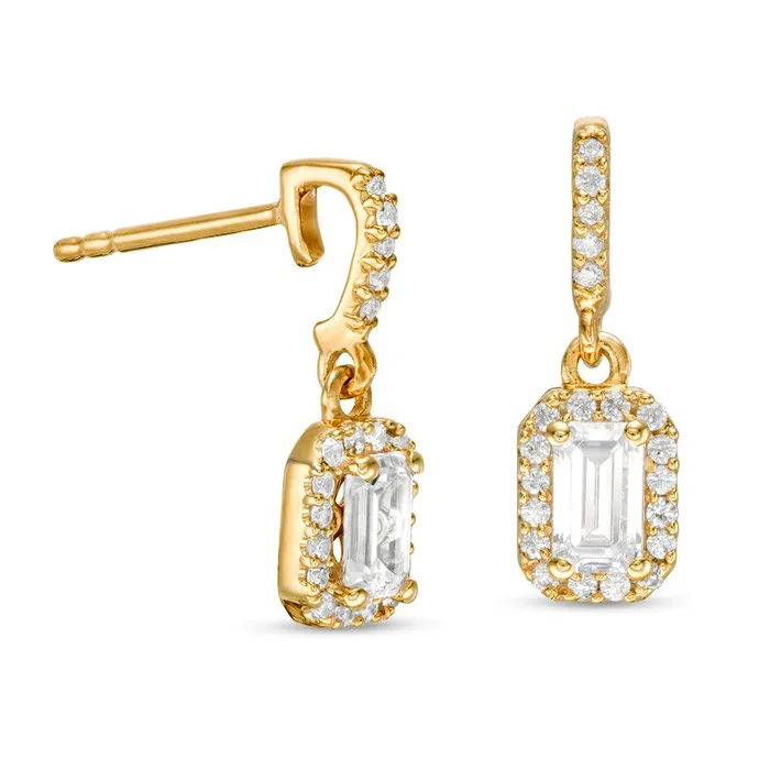 Earrings 063 CT TW EmeraldCut Diamond Frame Drop Earrings in 14K Gold Goldia