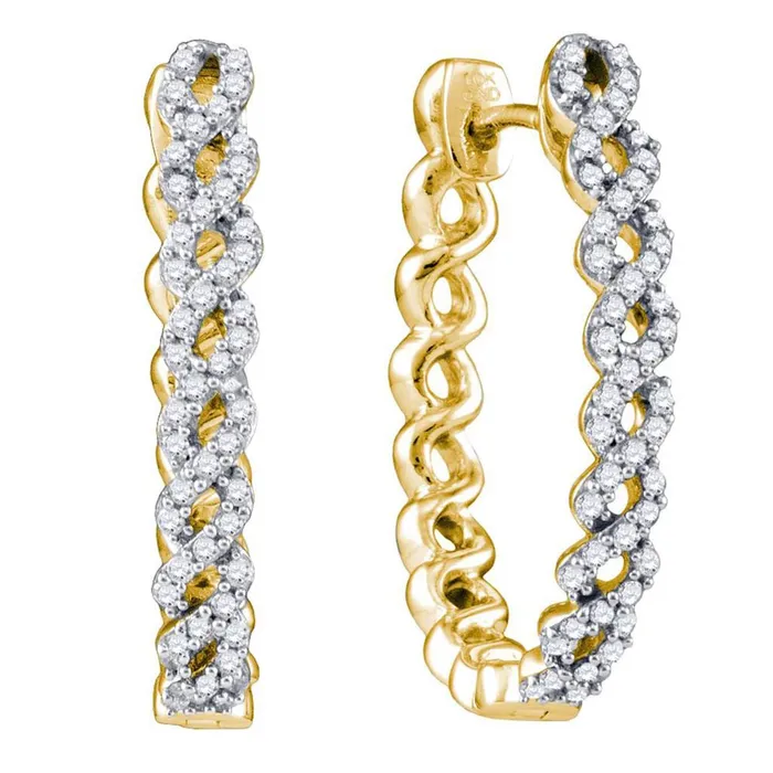 Earrings 10k Yellow Gold Round Diamond Woven Hoop Earrings 12 Cttw gndatlanta
