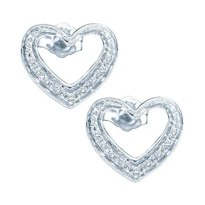 Earrings 14k White Gold Round Diamond Heart Cluster Earrings 18 Cttw gndatlanta