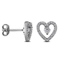 Earrings 30mm White Topaz and 02 CT TW Diamond Heart Outline Stud Earrings in Sterling Silver Goldia