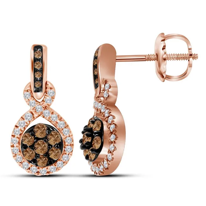 Earrings gndatlanta 10k Rose Gold Brown Diamond Cluster Dangle Earrings 12 Cttw