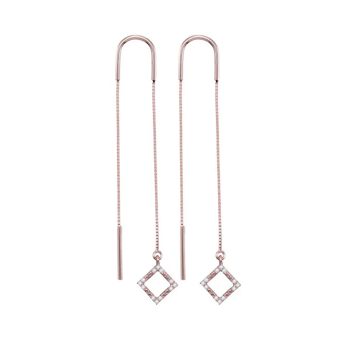 Earrings gndatlanta 10k Rose Gold Round Diamond Diagonal Square Dangle Threader Earrings 110 Cttw