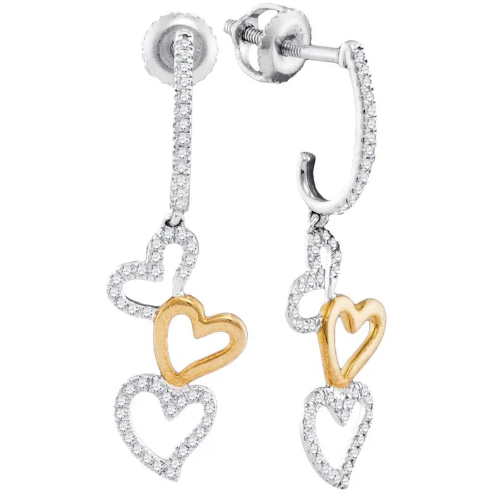 Earrings gndatlanta 10k Twotone White Gold Round Diamond Dangling Triple Heart Earrings 14 Cttw