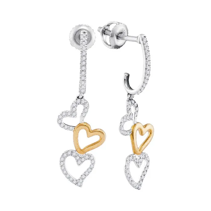 Earrings gndatlanta 10k Twotone White Gold Round Diamond Dangling Triple Heart Earrings 14 Cttw