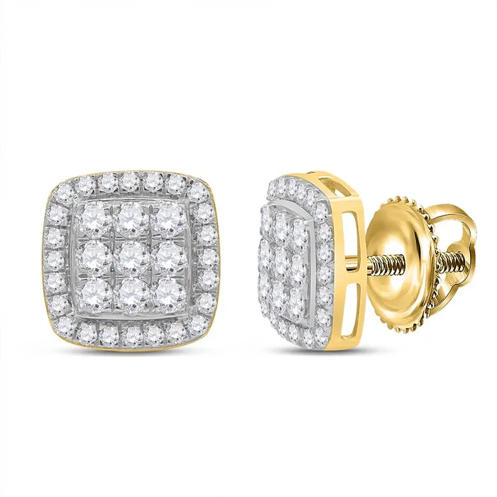 Earrings gndatlanta 10k Yellow Gold Round Diamond Square Earrings 1 Cttw