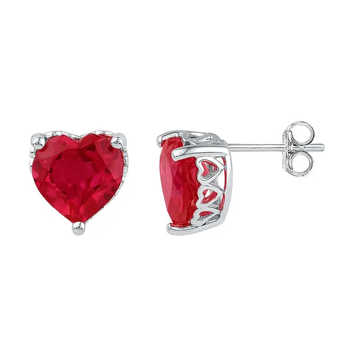Earrings gndatlanta 14k White Gold Heart Created Ruby Heart Stud Earrings 7 Cttw