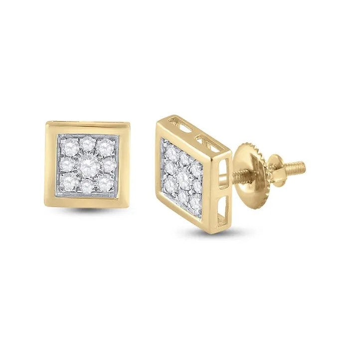 Earrings gndatlanta 14k Yellow Gold Round Diamond Square Earrings 13 Cttw