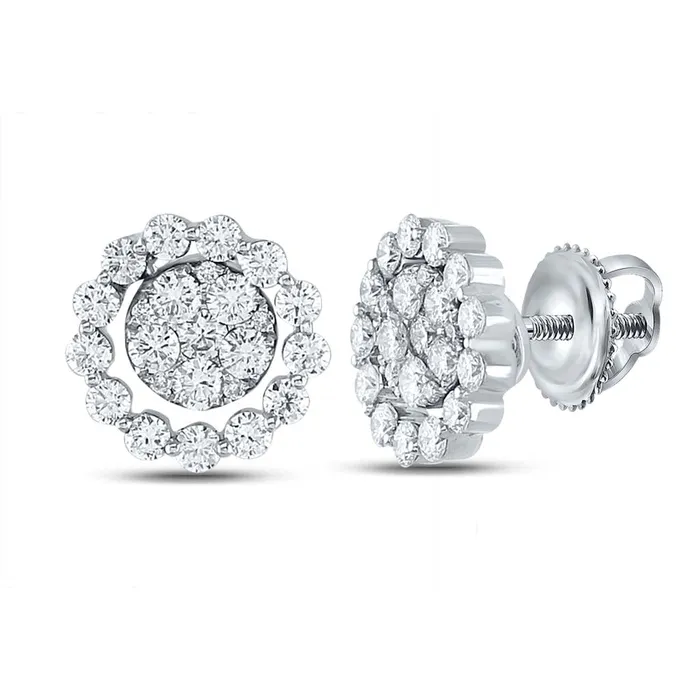 Earrings gndatlanta 18k White Gold Round Diamond Cluster Earrings 113 Cttw