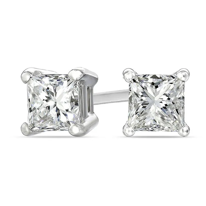 Earrings Goldia 025 CT TW Certified PrincessCut Diamond Solitaire Stud Earrings in 18K White Gold IVS2