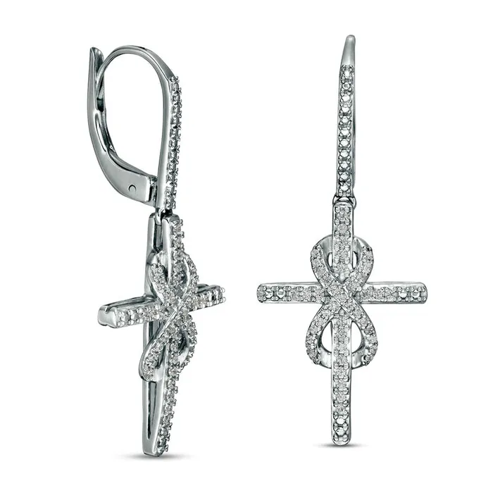 Earrings Goldia 033 CT TW Diamond Cross with Infinity Drop Earrings in Sterling Silver