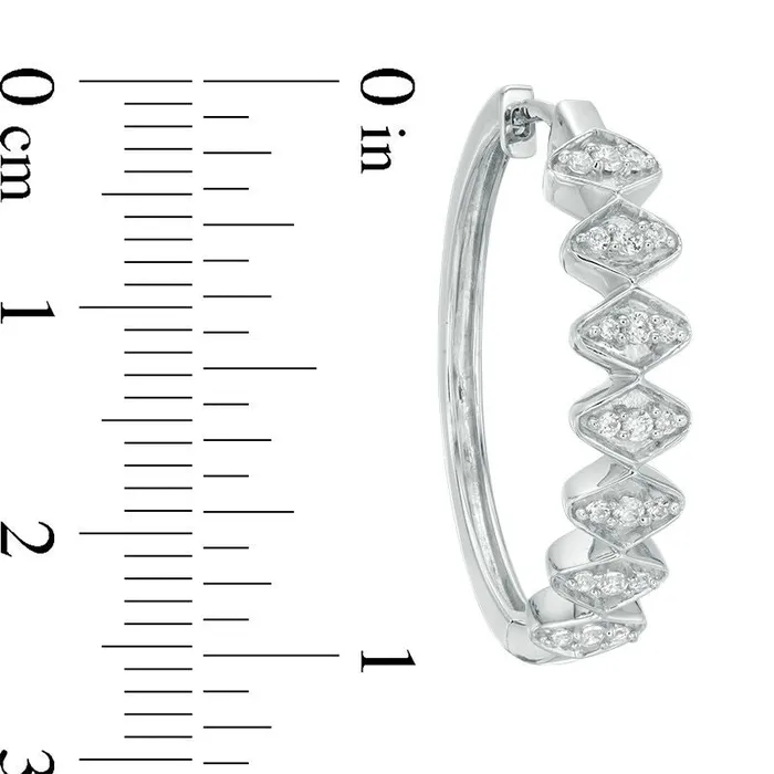 Earrings Goldia 033 CT TW Diamond ZigZag RetroStyle Hoop Earrings in 14K White Gold