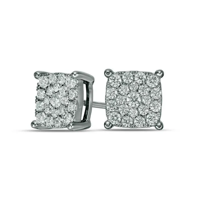 Earrings Goldia 05 CT TW Composite Diamond Cushion Frame Stud Earrings in 10K White Gold