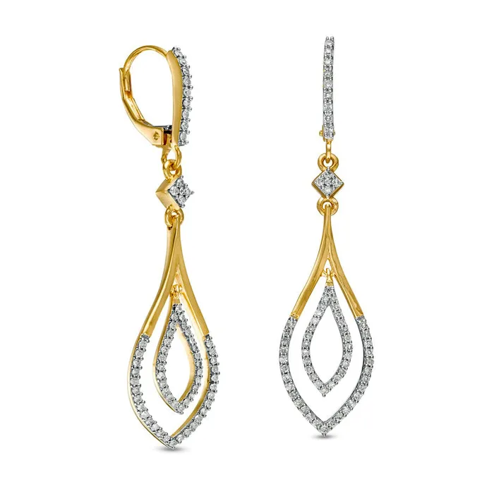 Earrings Goldia 05 CT TW Diamond Double Outline Teardrop Earrings in 10K Gold