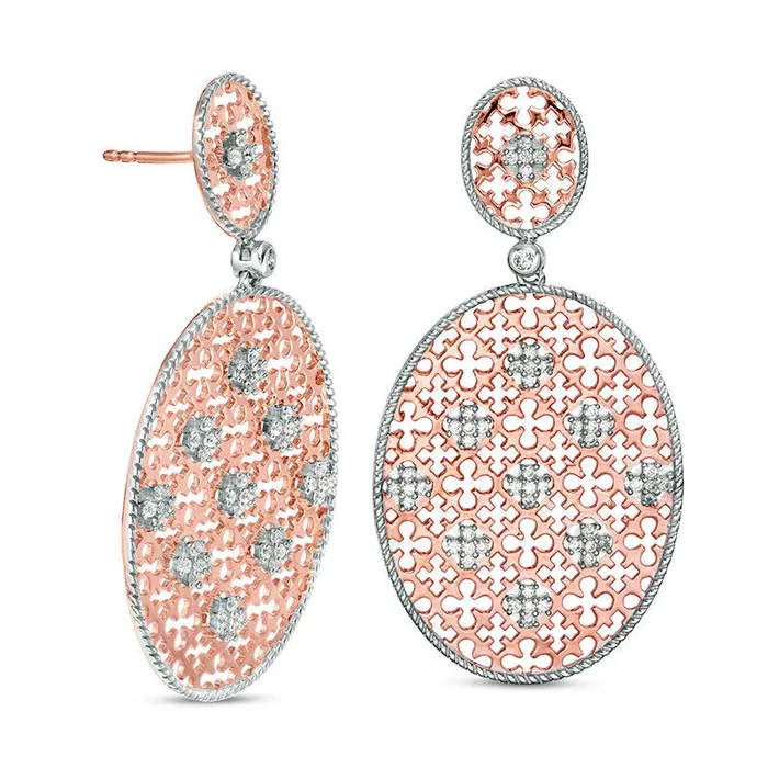 Earrings Goldia 05 CT TW Diamond Lattice Oval Drop Earrings in 10K Rose Gold
