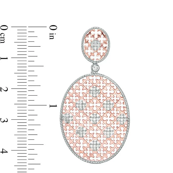 Earrings Goldia 05 CT TW Diamond Lattice Oval Drop Earrings in 10K Rose Gold