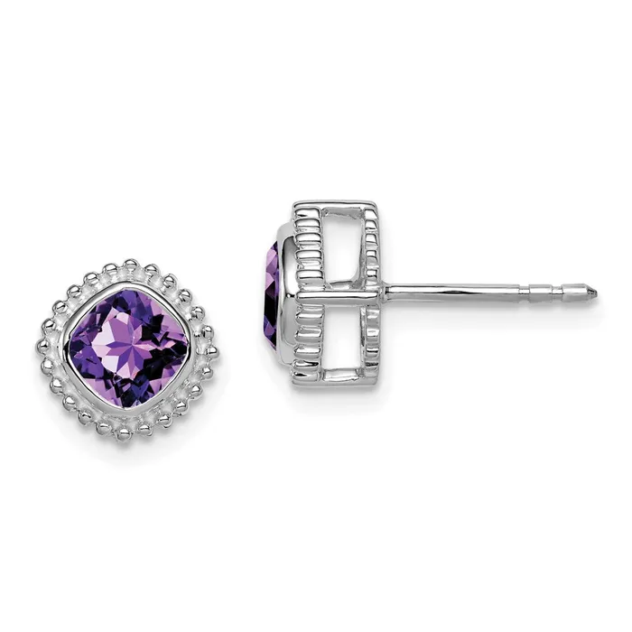 Earrings Goldia 14k White Gold Cushion Amethyst Earrings
