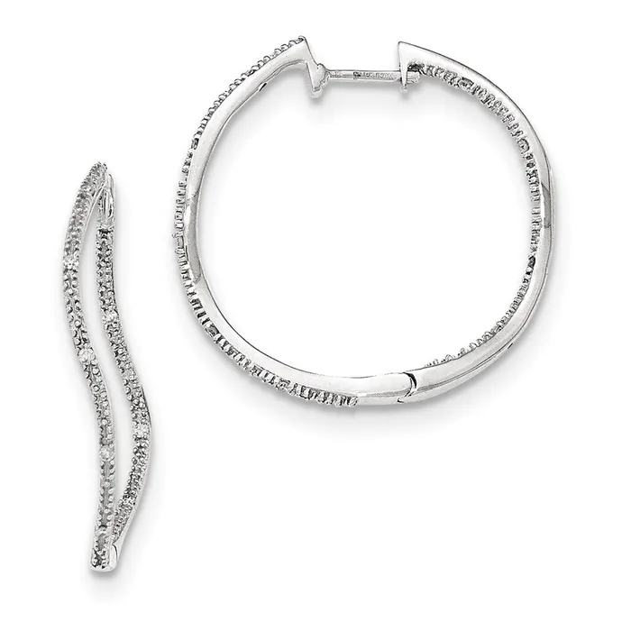 Earrings Goldia 14k White Gold InOut Real Diamond Hinged Twisted Round Hoop Earrings