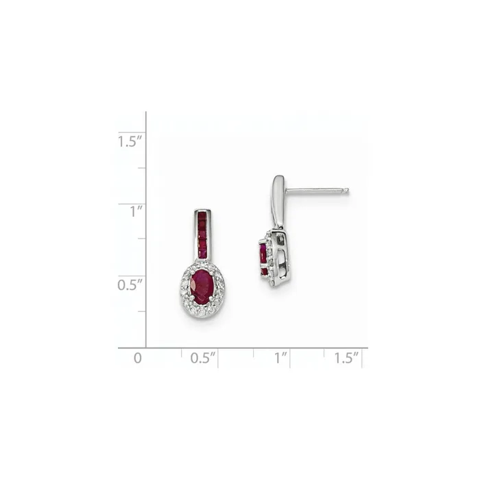 Earrings Goldia 14k White Gold Real Diamond and Ruby wHalo Post Dangle Earrings