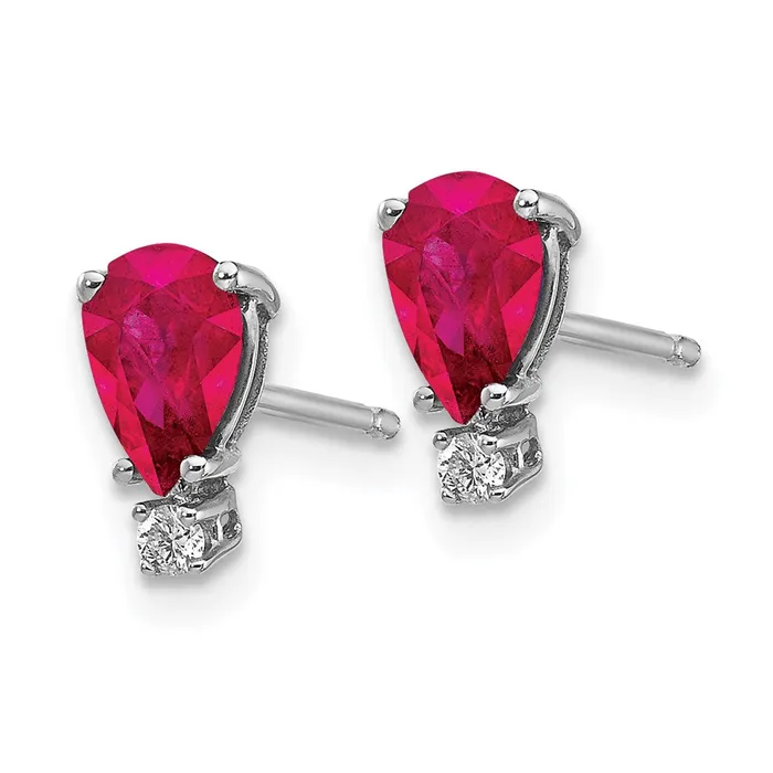 Earrings Goldia 14k White Gold Ruby Real Diamond Post Earrings