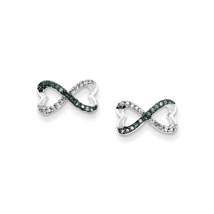 Earrings Goldia 14k White Gold w Blue and White Real Diamond Infinity Heart Post Earrings