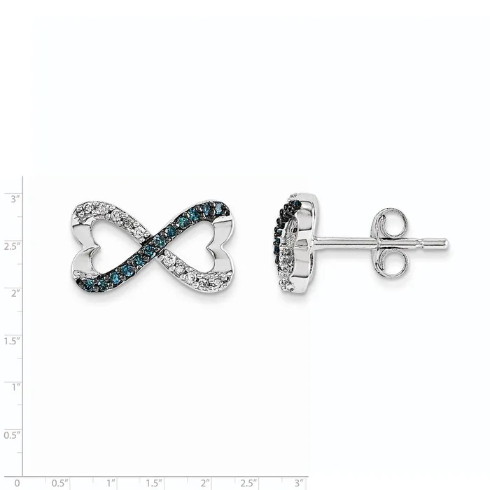 Earrings Goldia 14k White Gold w Blue and White Real Diamond Infinity Heart Post Earrings