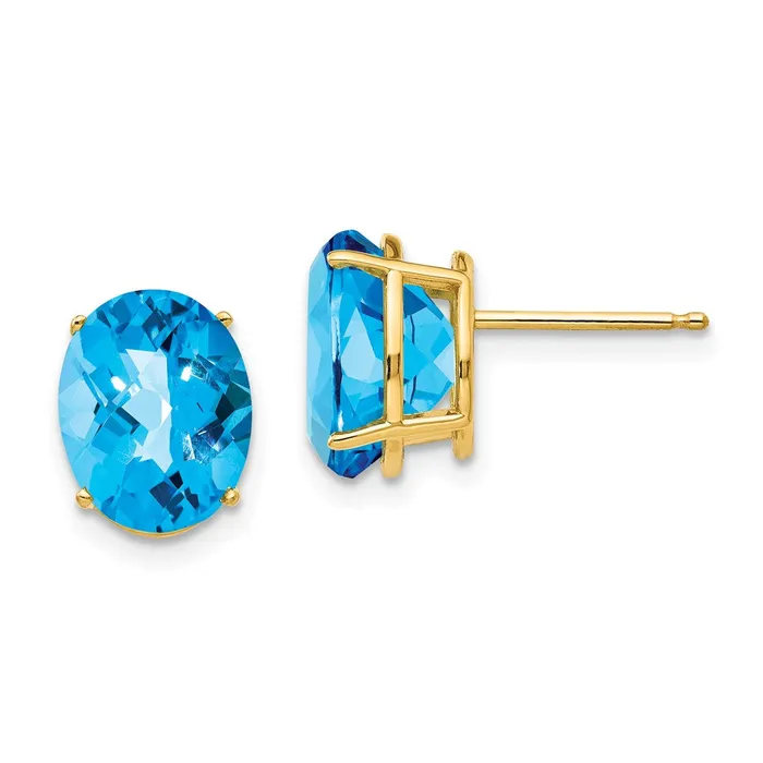 Earrings Goldia 14k Yellow Gold 10x8mm Oval Blue Topaz Checker Earrings