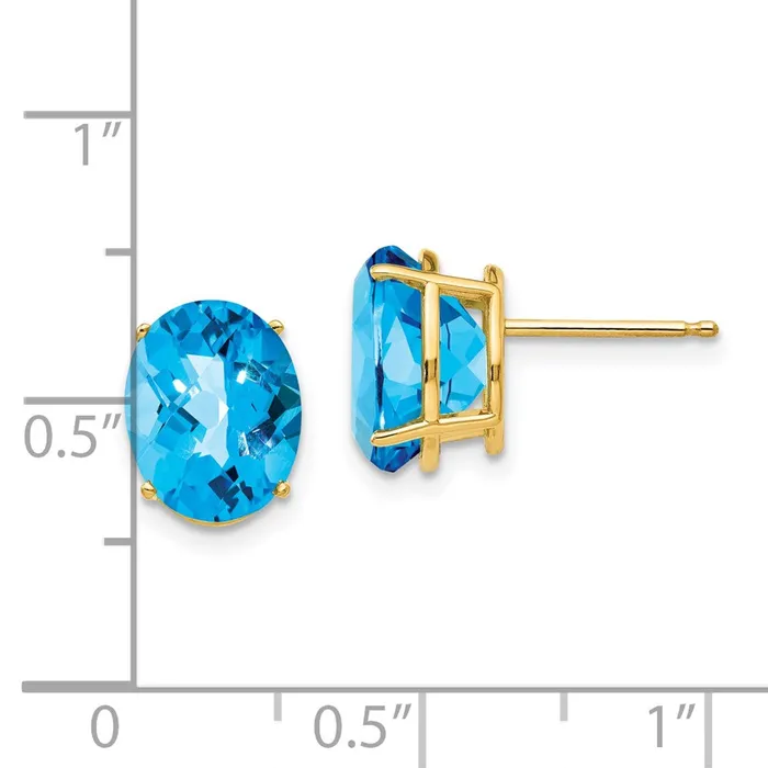Earrings Goldia 14k Yellow Gold 10x8mm Oval Blue Topaz Checker Earrings