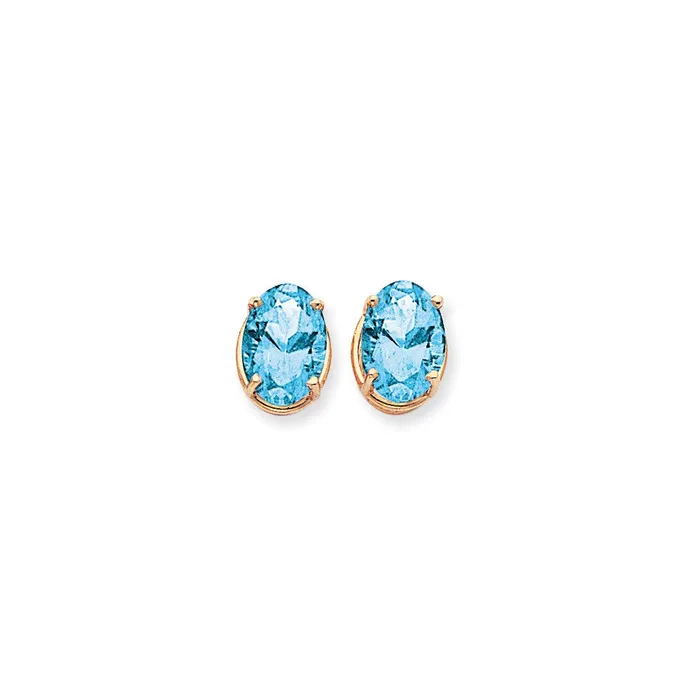 Earrings Goldia 14k Yellow Gold 14x10mm Oval Blue Topaz Checker Earrings