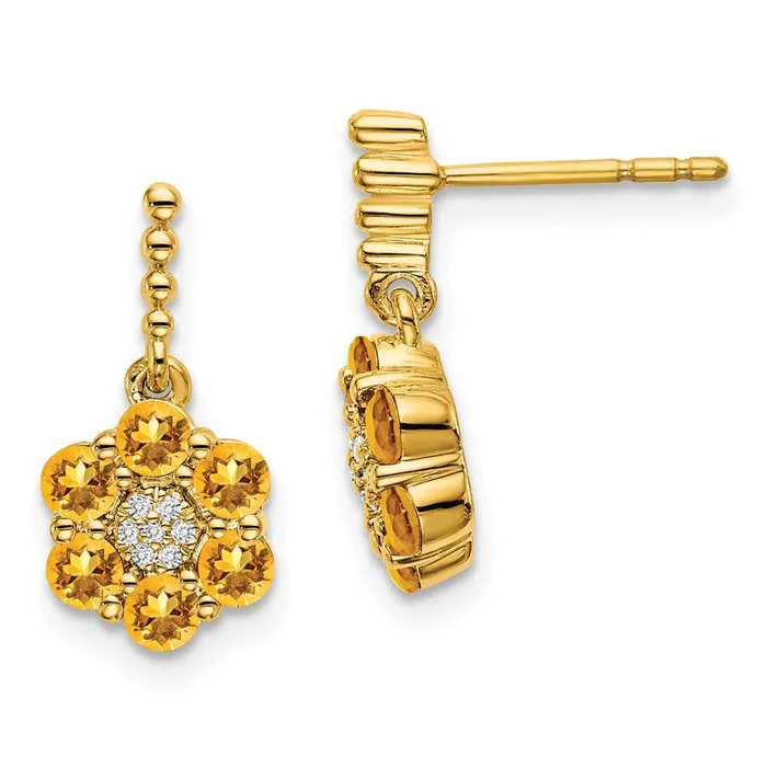 Earrings Goldia 14k Yellow Gold Citrine and Real Diamond Earrings