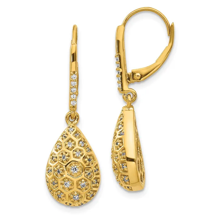 Earrings Goldia 14k Yellow Gold Real Diamond Honeycomb Leverback Earrings