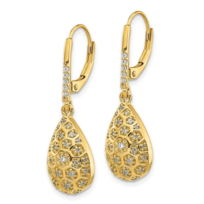Earrings Goldia 14k Yellow Gold Real Diamond Honeycomb Leverback Earrings