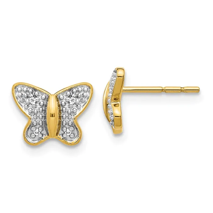 Earrings Goldia 14k Yellow Gold wRhodium Real Diamond Butterfly Post Earrings