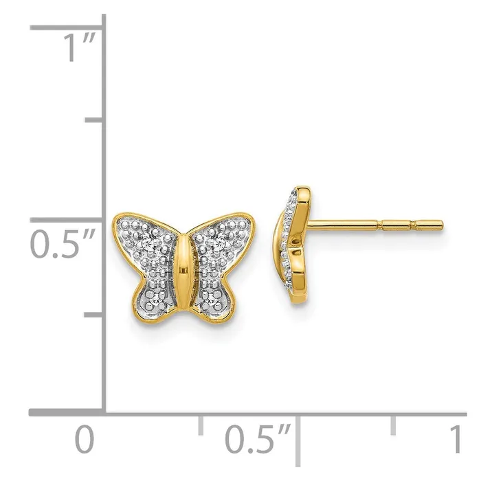 Earrings Goldia 14k Yellow Gold wRhodium Real Diamond Butterfly Post Earrings