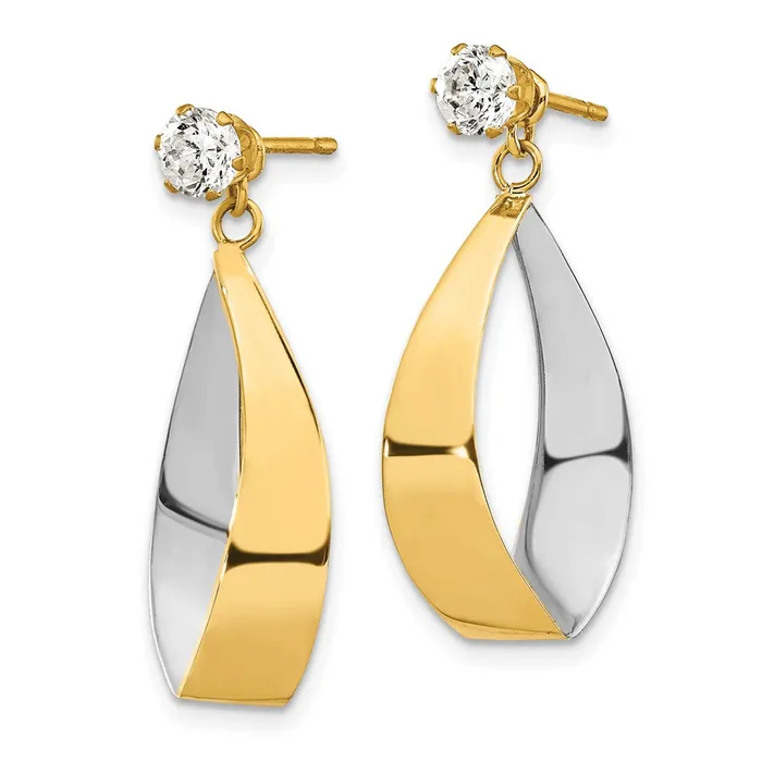 Earrings Goldia 14k Yellow Rhodium Gold Oval Dangle Jacket wRhodium and CZ Earrings