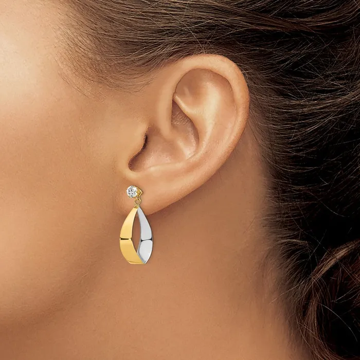 Earrings Goldia 14k Yellow Rhodium Gold Oval Dangle Jacket wRhodium and CZ Earrings