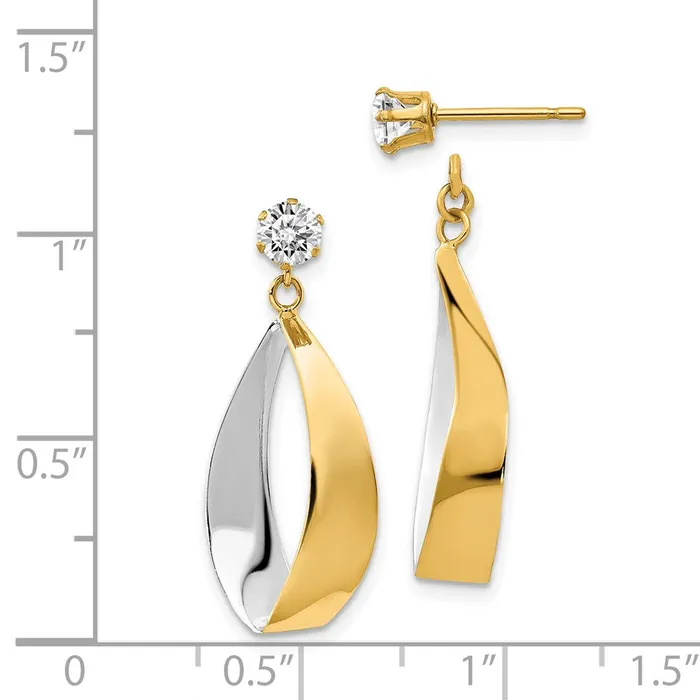 Earrings Goldia 14k Yellow Rhodium Gold Oval Dangle Jacket wRhodium and CZ Earrings