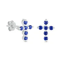 Earrings Goldia Blue LabCreated Sapphire Bubbles Cross Stud Earrings in Sterling Silver