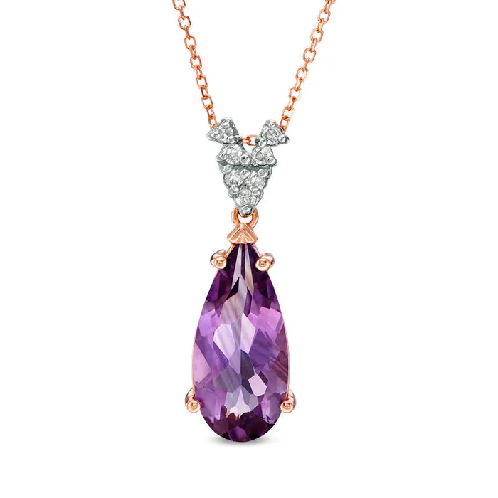 Earrings Goldia Elongated PearShaped Amethyst and 01 CT TW Natural Diamond Drop Pendant in 10K Rose Gold