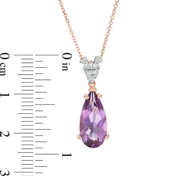 Earrings Goldia Elongated PearShaped Amethyst and 01 CT TW Natural Diamond Drop Pendant in 10K Rose Gold