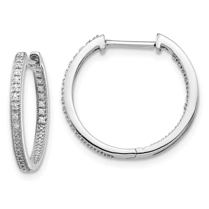 Earrings Goldia Solid 14k White Gold Polished Simulated CZ InOut Hinged Hoop Earrings