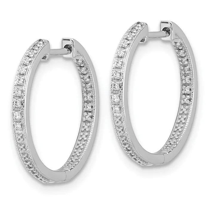 Earrings Goldia Solid 14k White Gold Polished Simulated CZ InOut Hinged Hoop Earrings