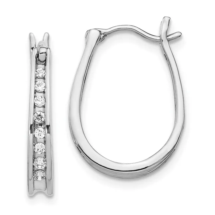 Earrings Goldia Solid 14k White Gold Simulated CZ Oval Hinged Hoop Earrings