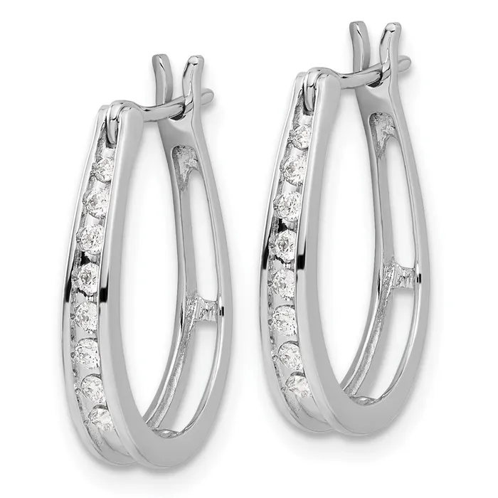 Earrings Goldia Solid 14k White Gold Simulated CZ Oval Hinged Hoop Earrings