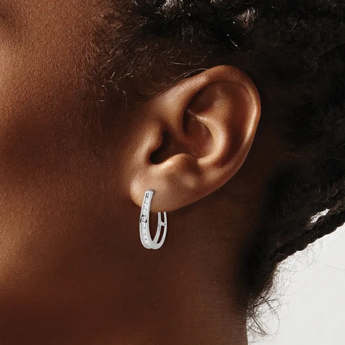 Earrings Goldia Solid 14k White Gold Simulated CZ Oval Hinged Hoop Earrings