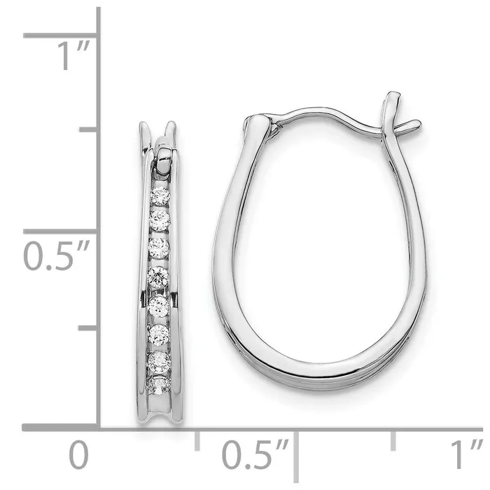 Earrings Goldia Solid 14k White Gold Simulated CZ Oval Hinged Hoop Earrings