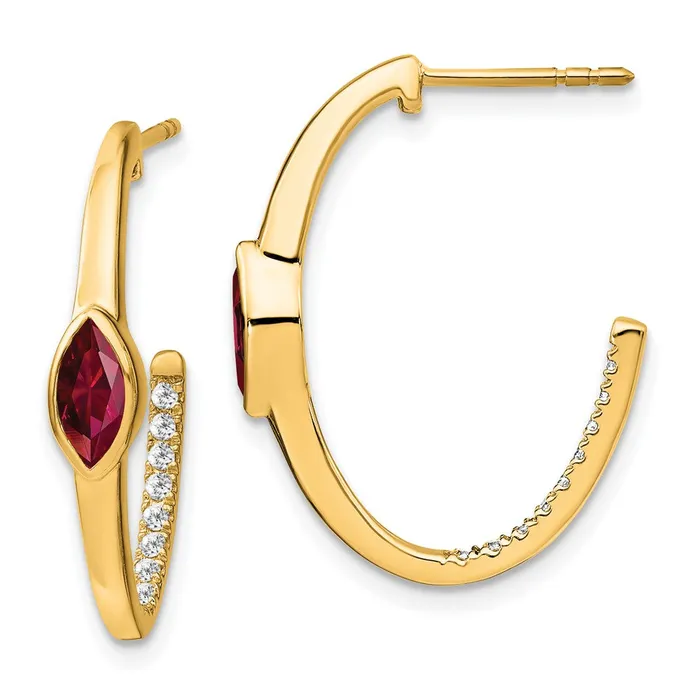 Earrings Goldia Solid 14k Yellow Gold Marquise Created Simulated Ruby and CZ Jhoop Earrings