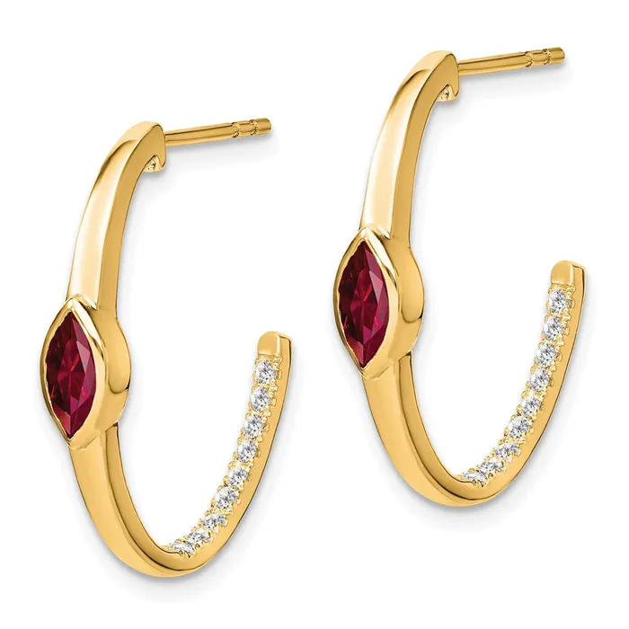 Earrings Goldia Solid 14k Yellow Gold Marquise Created Simulated Ruby and CZ Jhoop Earrings