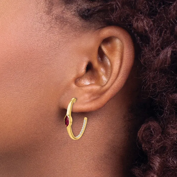 Earrings Goldia Solid 14k Yellow Gold Marquise Created Simulated Ruby and CZ Jhoop Earrings